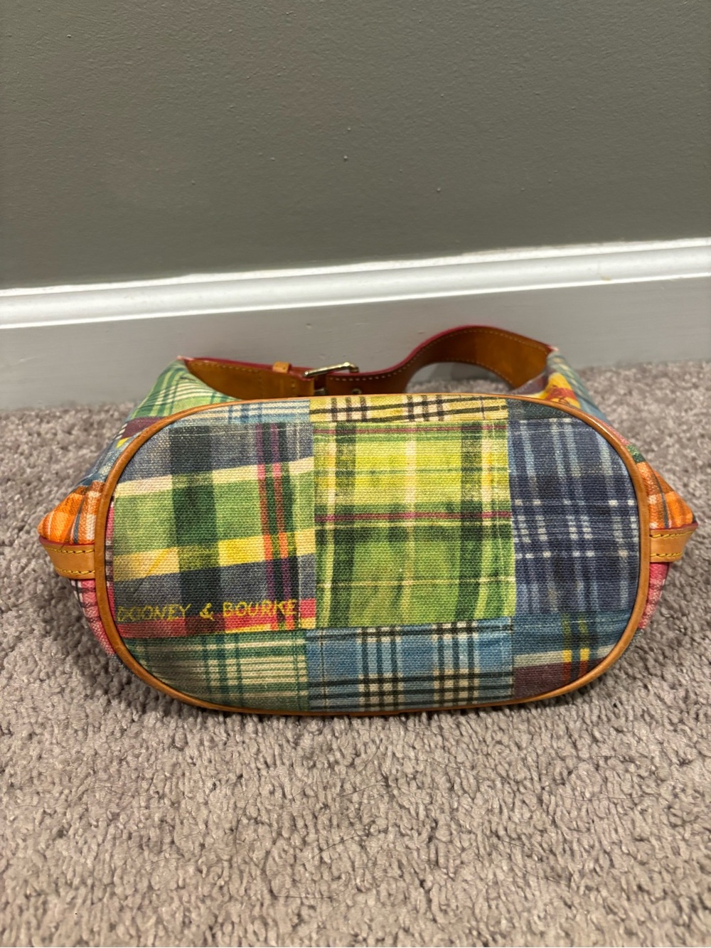 Vintage Dooney & Bourke Madras Picnic Ants Plaid Leather Shoulder Bag - Picture 4 of 9
